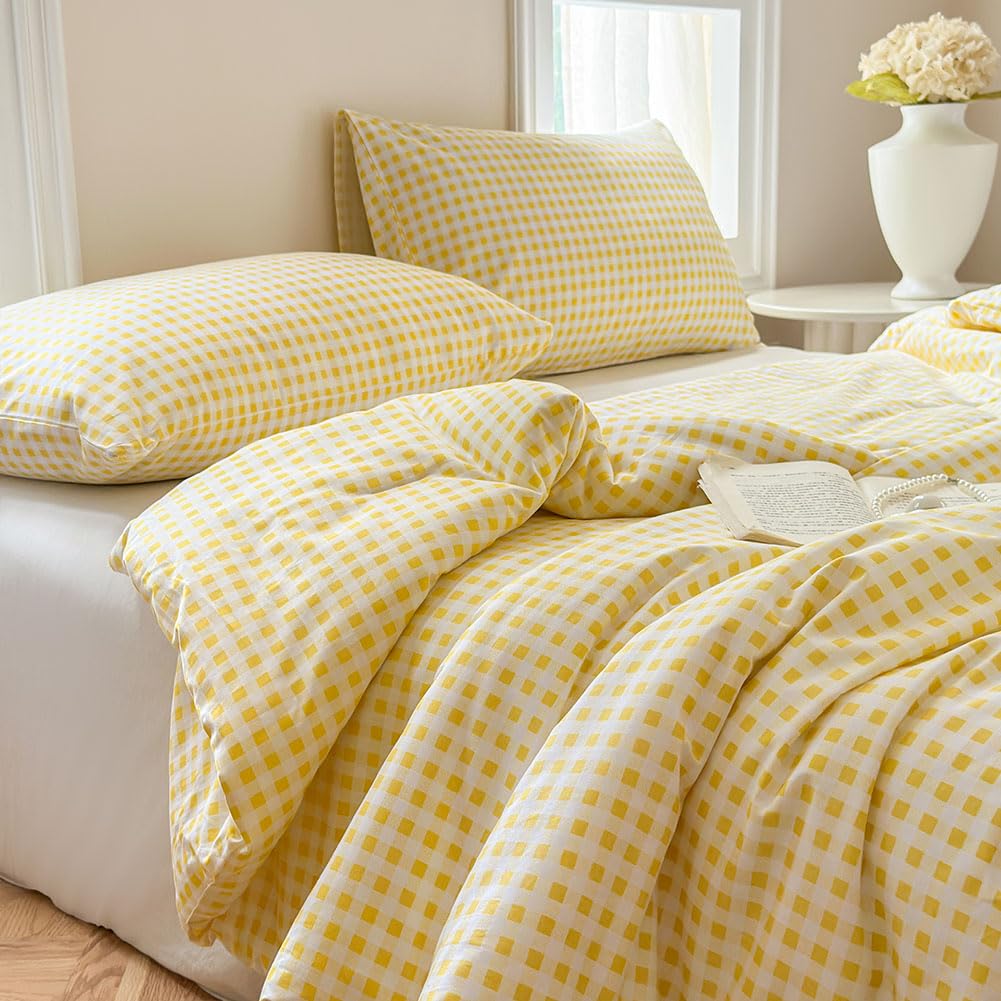 Amazon.com: NSNLGSGC 100% Cotton Yellow Gingham Plaid Comforter